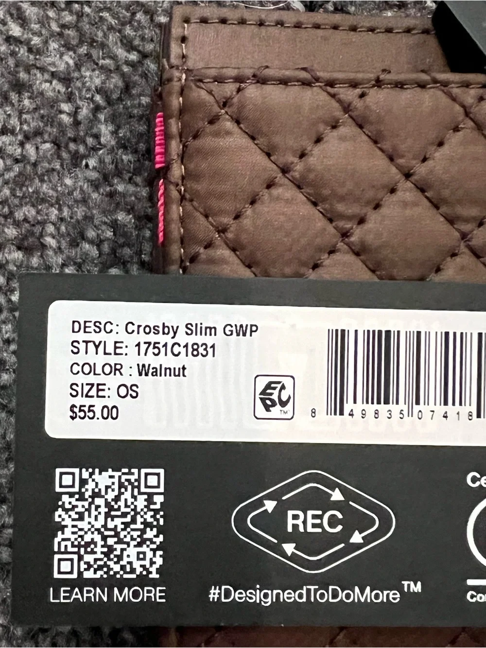 MZ Wallace Crosby Slim Walnut Brown Quilted Card Holder NWT